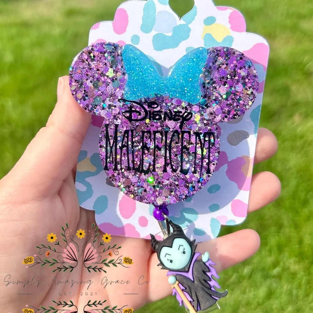 Disney Glittery Purple and Blue Maleficent badge reel